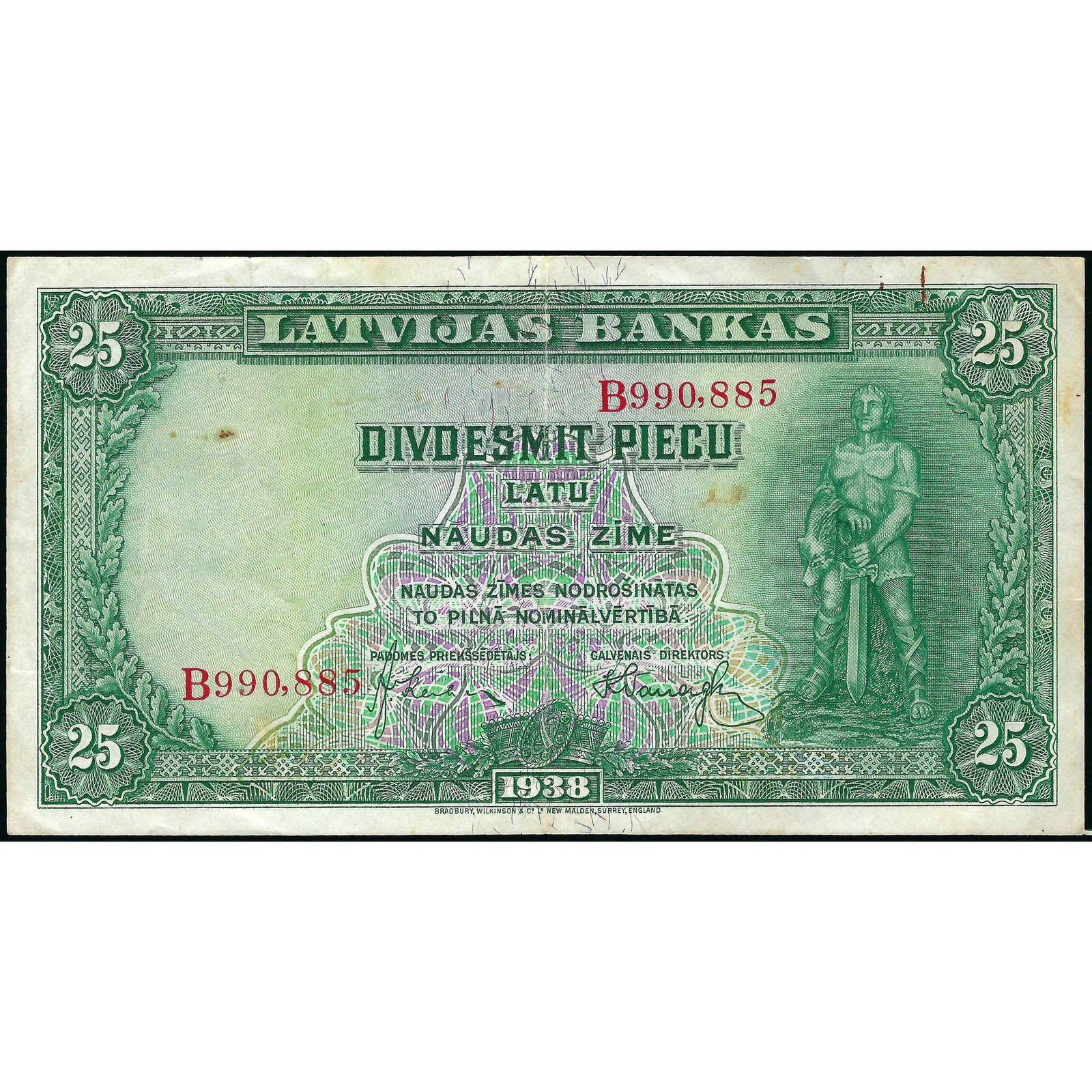 25 Latu, Latvia, 1938 (XF), Pick 21a