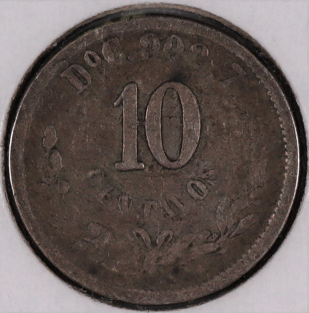 1887 Do C Mexico Second Republic Silver 10 Centavos