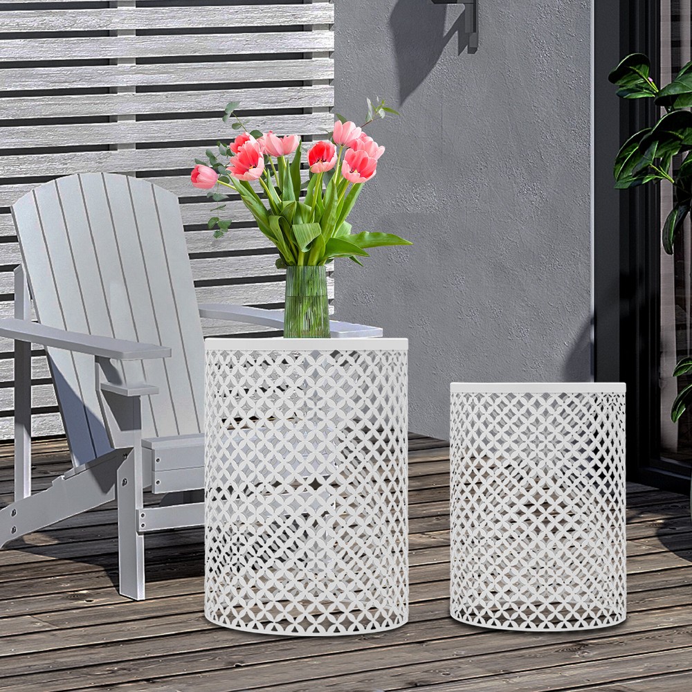 2PCSModern In/Outdoor Side Table Metal Frame Accent Table Round End Table Decor