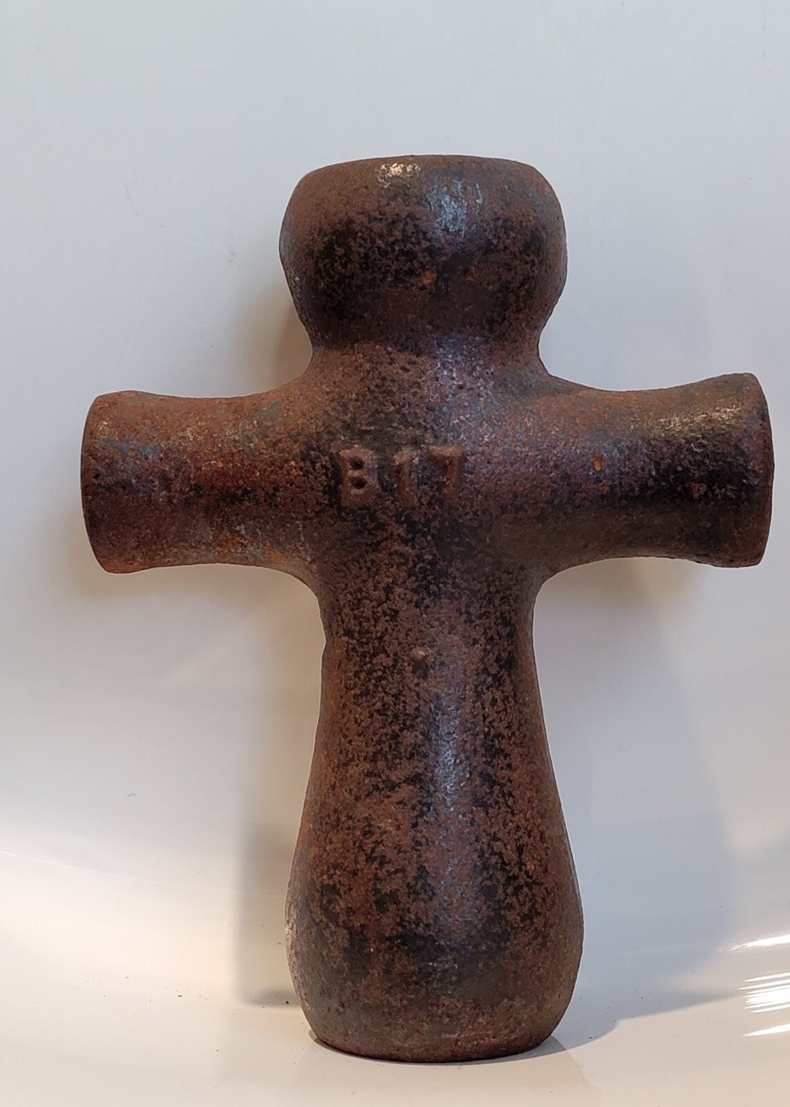 Curious Antique 9" Cast Iron Cross Bollard Mooring/Hay Budden/Nautical? MARKED
