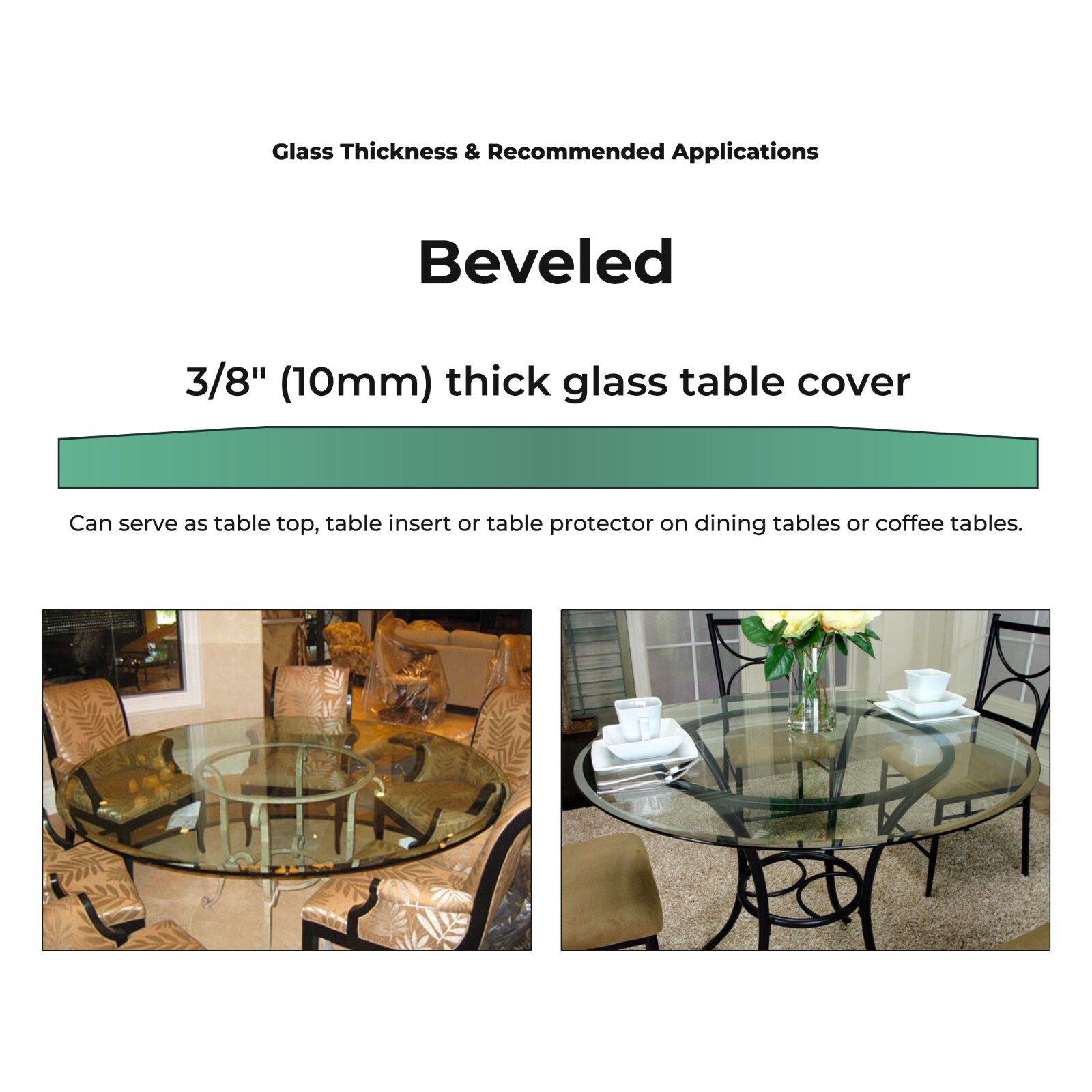 Round Glass Table Top Clear Tempered Glass 3/8" Inch Thick Beveled Polished Edge