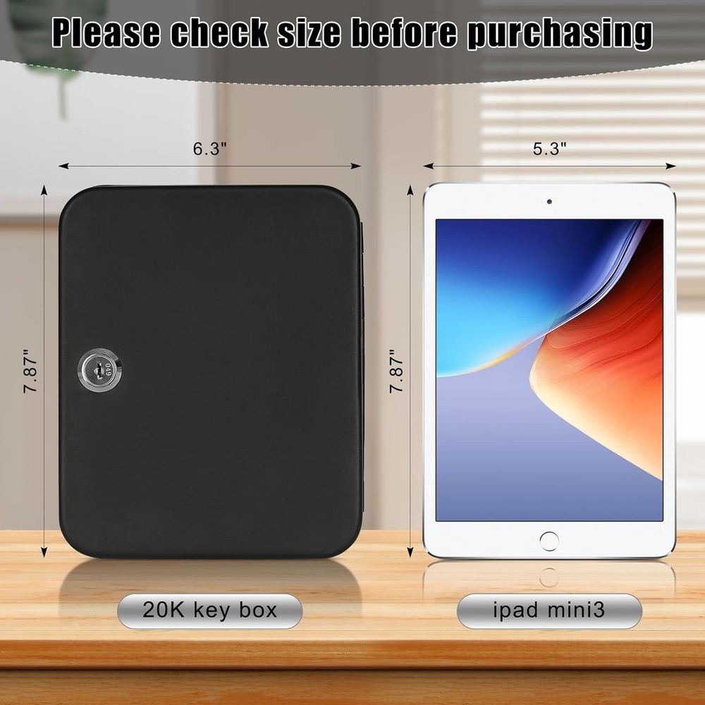 Compact Metal Key Storage Box - Lockable Wall-Mount Organizer with 20 Hooks