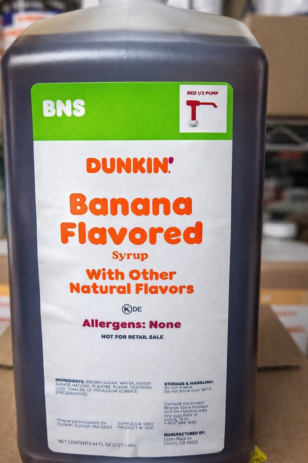Dunkin’ Donuts 64fl oz Banana Syrup Exp May 2026