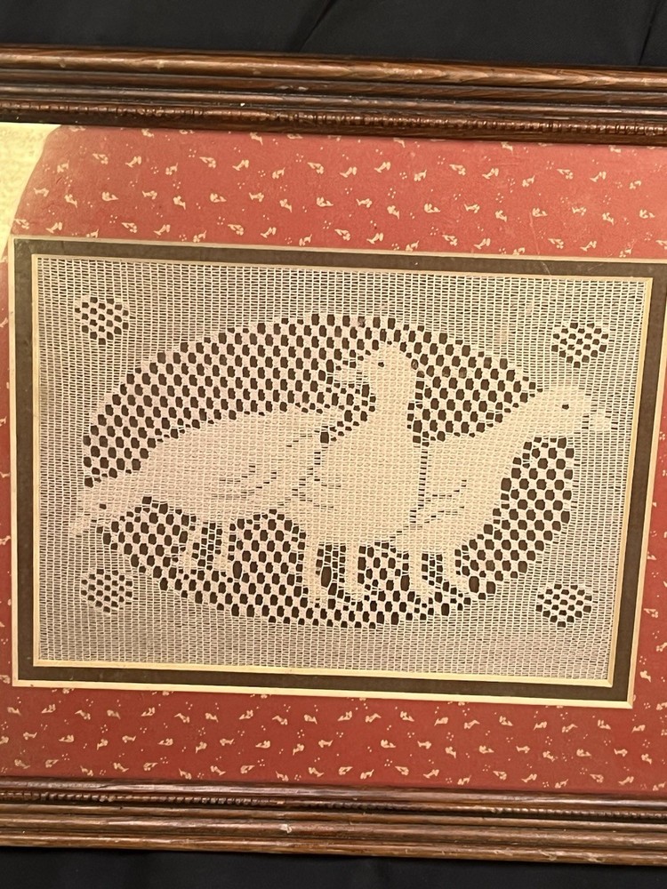 framed lacework ducks scene framed 11.25 x 9.25”