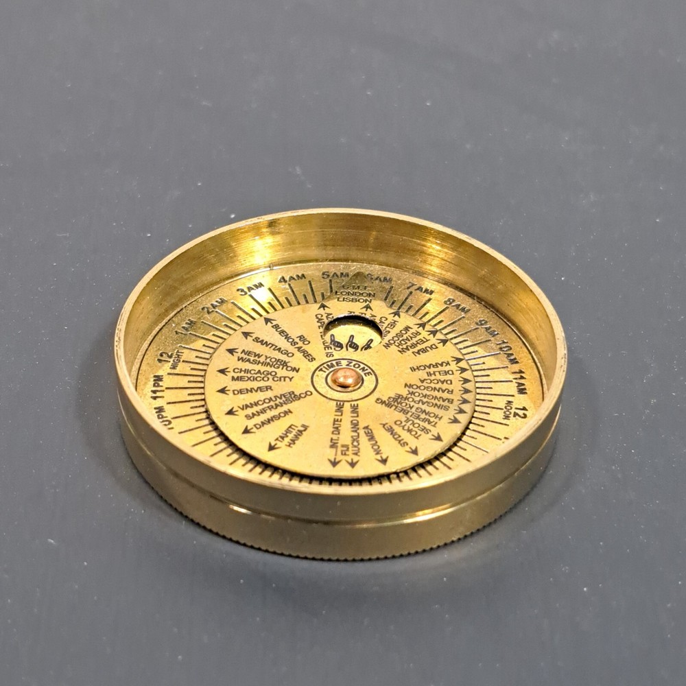 Vintage Solid Brass Compass with Folding Sundial - Maritime Navigation