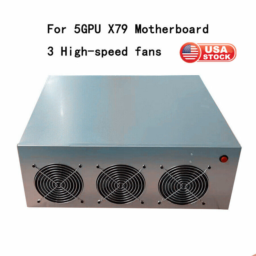 NEW 5 GPU Cards     Open Air PC Mining Server Chassis Frame Case + 3Pcs Fans