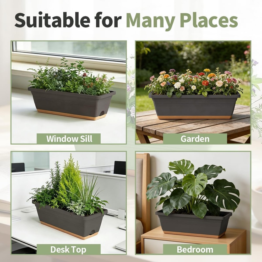 Window Box Planter 6 Pack Plastic Vegetable Flower Window Planters Boxes 16