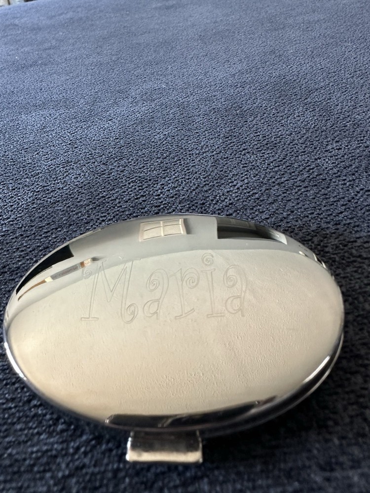 Maria Monogram Small Compact With Mirror Silver Plate.