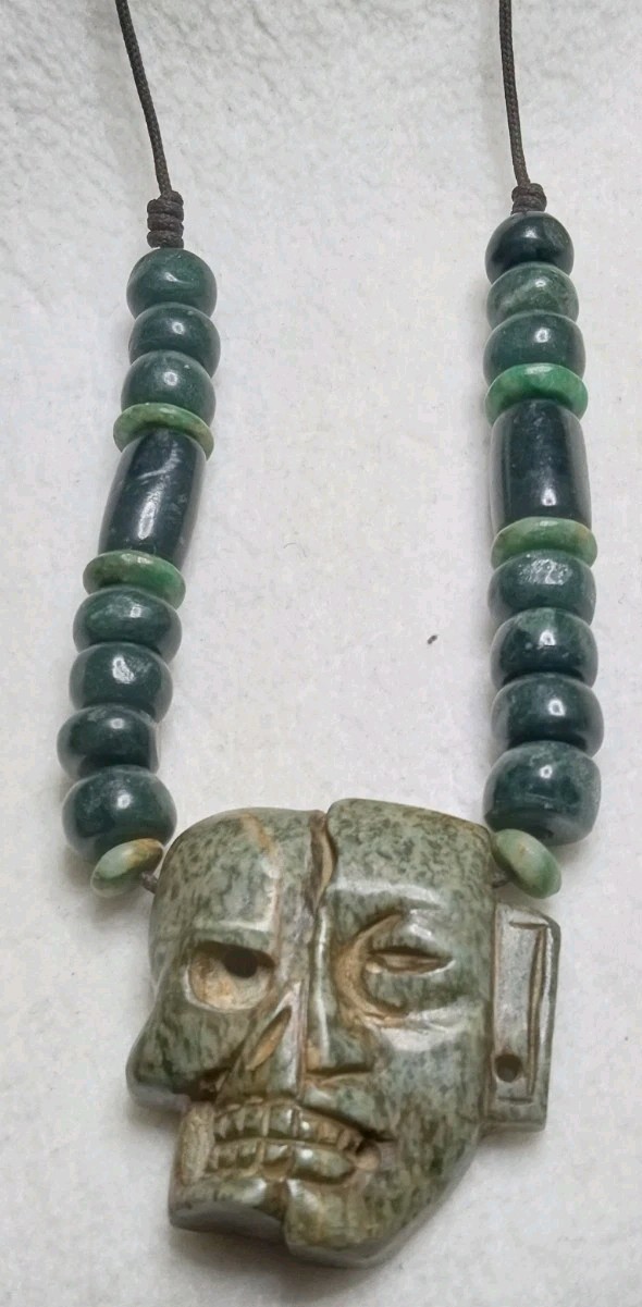 Aztec Modern Precolombian Life and Dead Mask Neckalce.