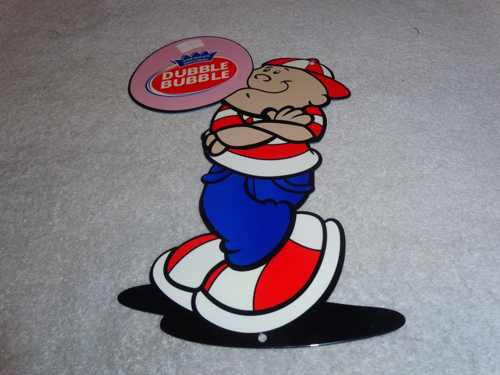 VINTAGE DUBBLE BUBBLE BOY BLOWING FLEER CHEWING GUM 10" METAL GASOLINE OIL SIGN!