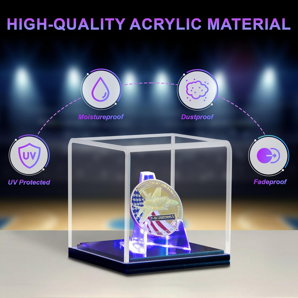 Championship Ring Display Case with Led Light, Uv-Protected Clear Challenge Coin