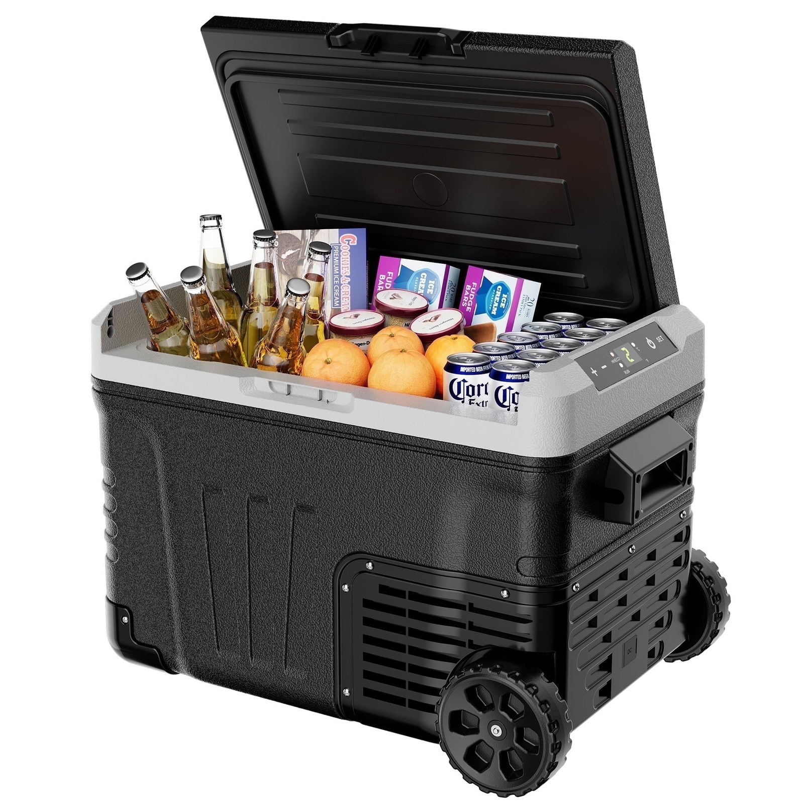 12V Car Refrigerator Electric Cooler DC/AC, -4℉~68℉, Freezer Cooler with Wheels