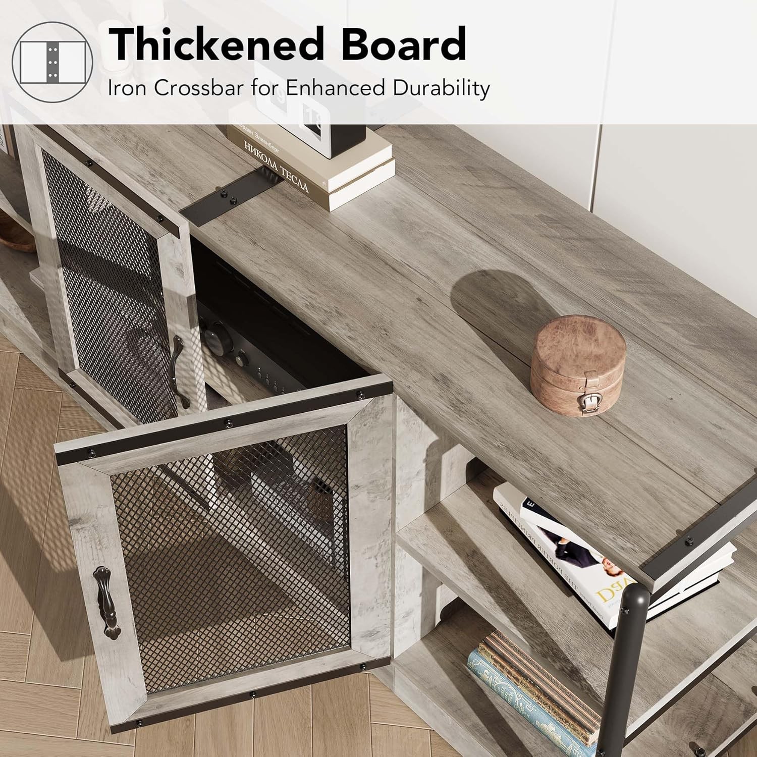 63'' Farmhouse TV Stand for 75'' TVs Entertainment Center w/ Storage Cabinet US