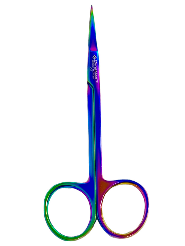 GERMAN IRIS MICRO SURGICAL SCISSORS STRAIIGHT TIP 4.5" MULTI RAINBOW TITANIUM