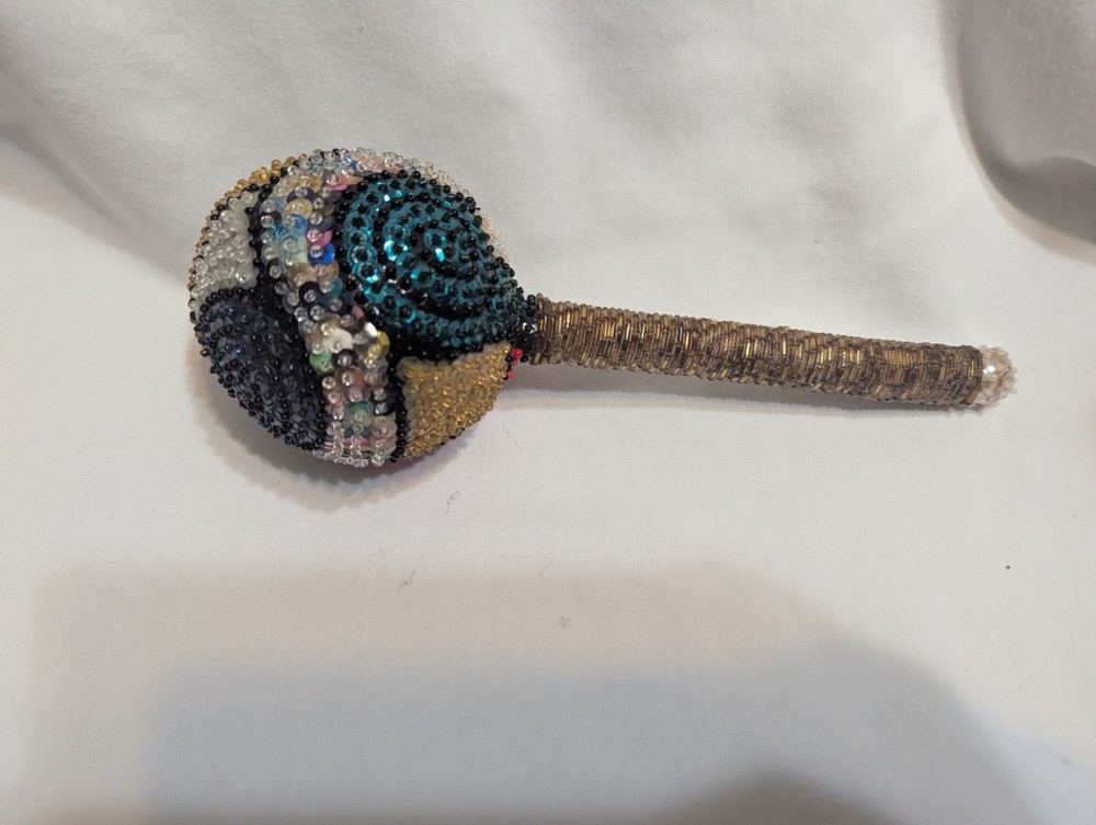 Colorful sequined voodoo maraca rattle - please read