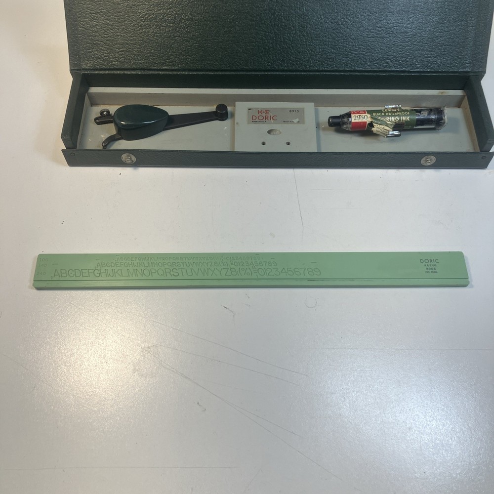 K&E KEUFFEL & ESSER DORIC DRAFTING LETTERING SET MODEL 8915 W/ CASE