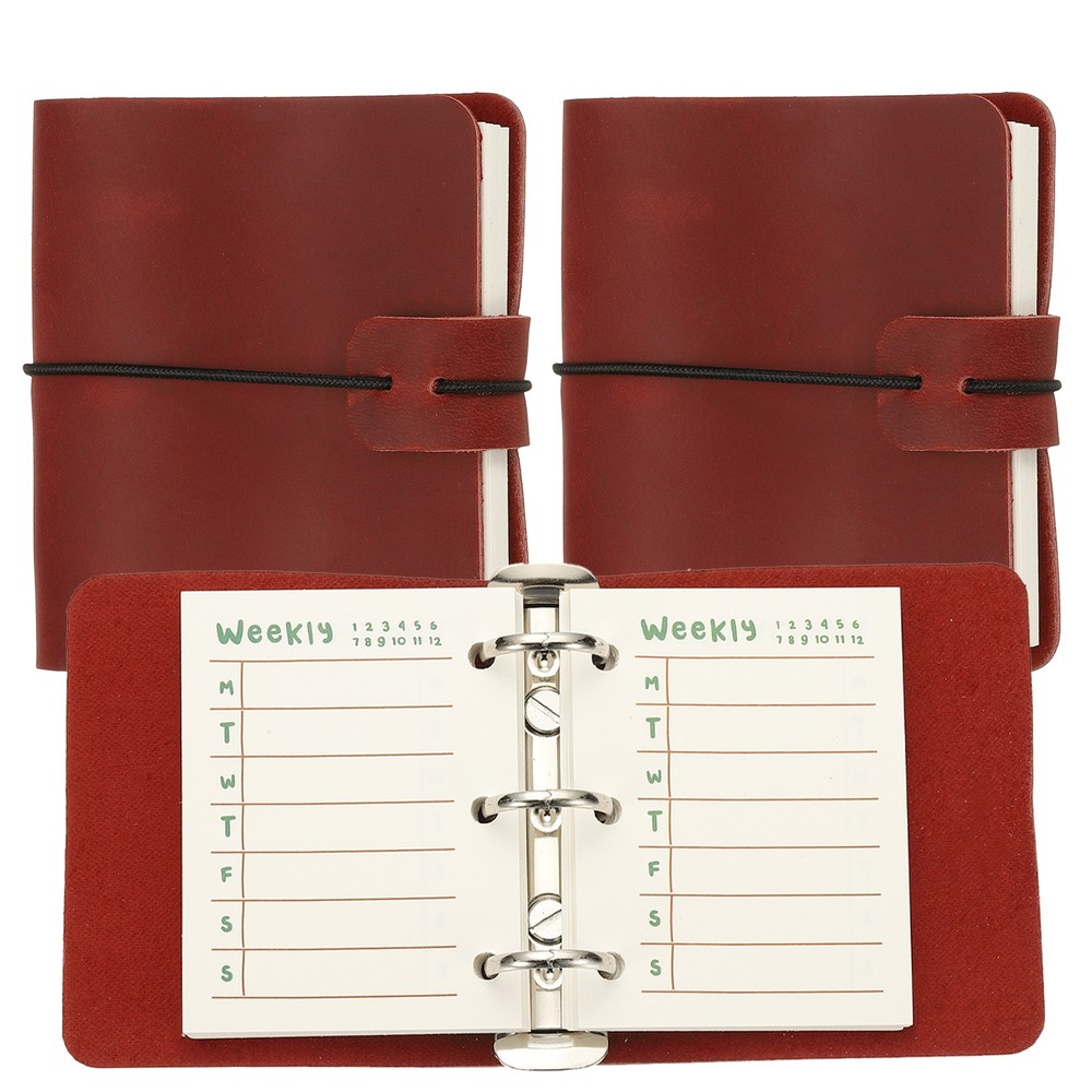 A9 Leather Journal 2Pcs 3 Ring Notebook Binder Planner Loose Leaf, Red
