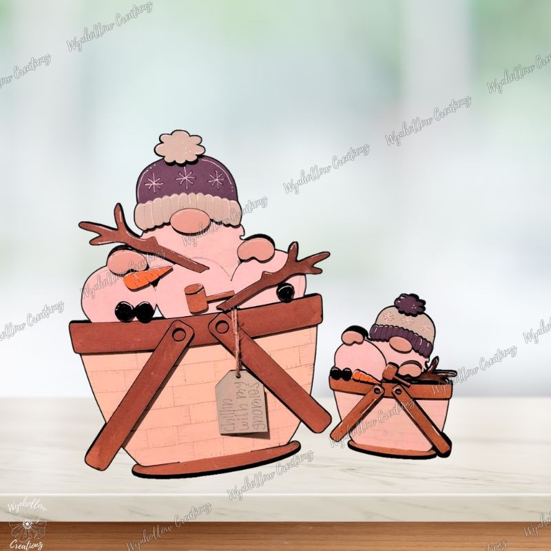 Gnomes Building A Snowman Interchangeable Basket Insert