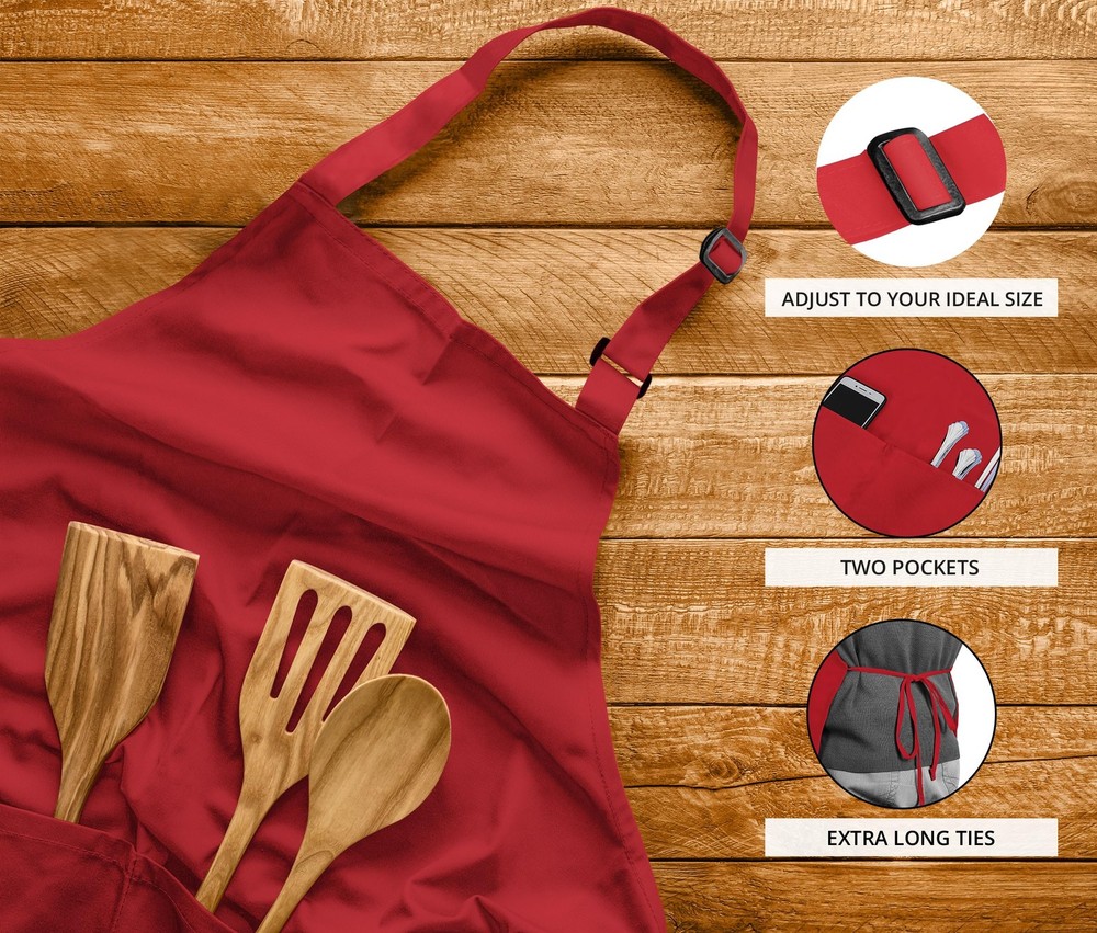 Utopia Kitchen 2 Pack Bib Apron, Adjustable with 2 Pockets, Water 2 Pack, Red