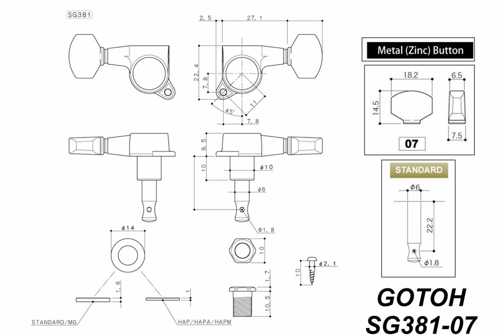 GOTOH SG381-07 Tuning Machine w/ Small Knobs - Pre-Configured Sets
