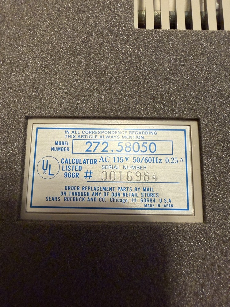VINTAGE SEARS MODEL 272.58050 PROGRAMMABLE PRINTING/DISPLAY CALCULATOR