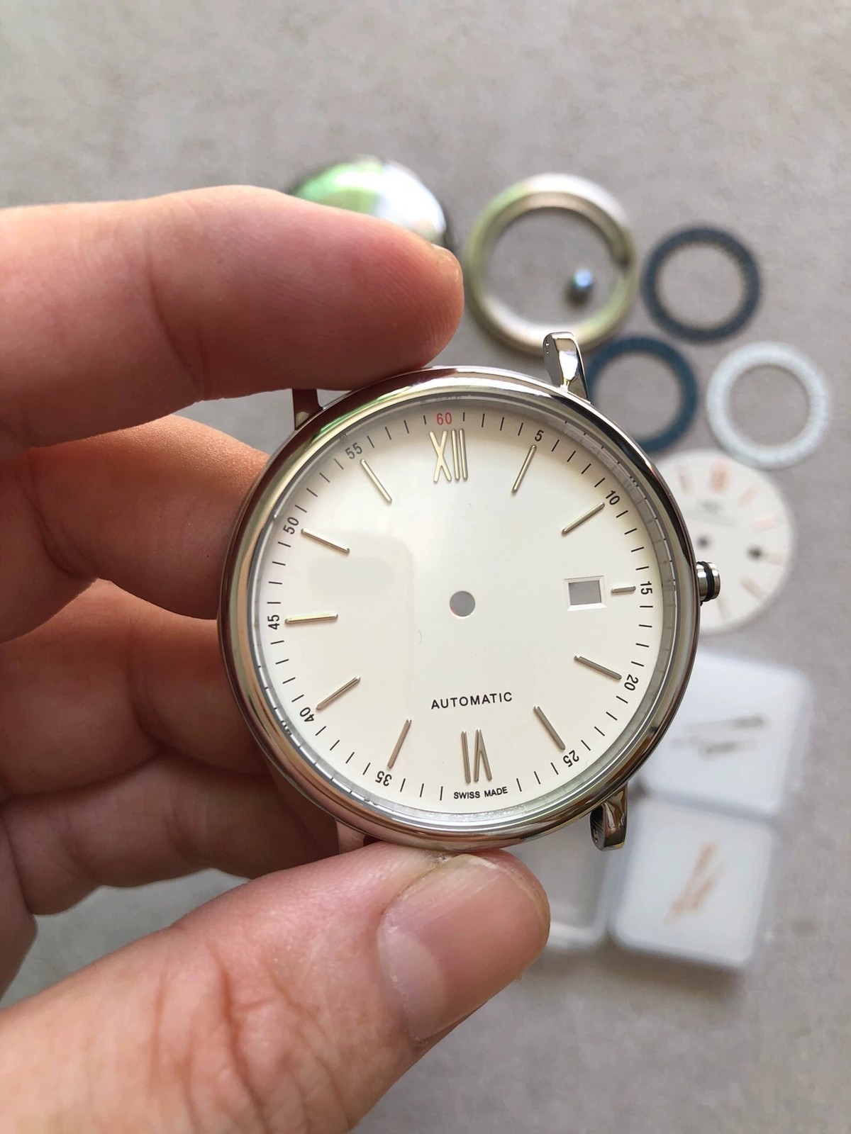 DIY SET for IWC 2824 watch case+Dial+Hands+Leather watch strap 40mm