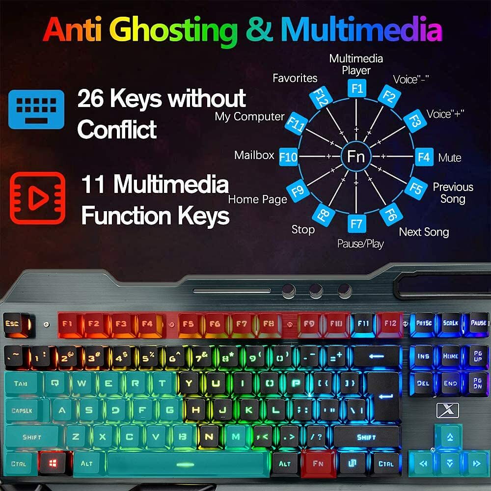 Full size Wireless Gaming Keyboard Mouse and Bluetooth Headset Set RGB Light PC