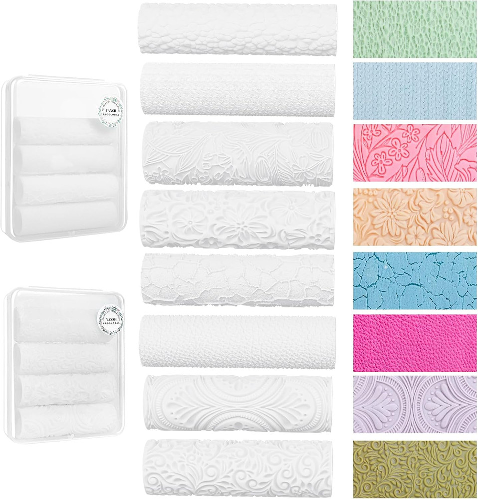 8 Pcs Polymer Clay Texture Roller, Embossing Pottery Texture Rollers for Jewelry