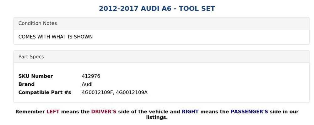 2012-2017 AUDI A6 - TOOL SET
