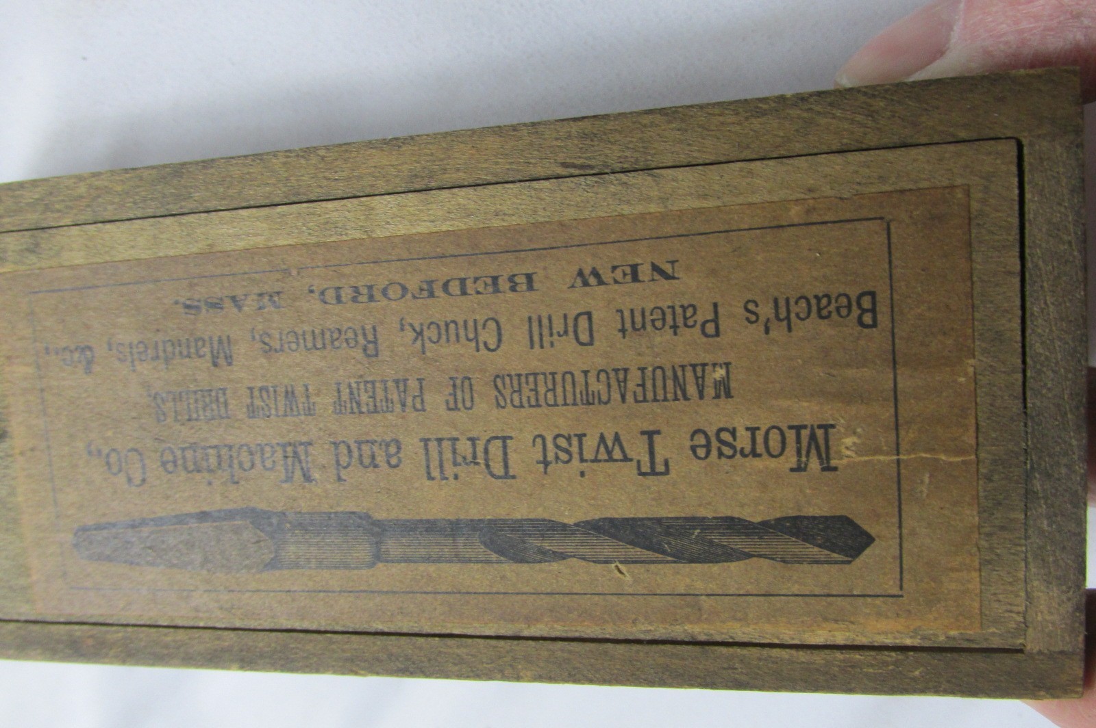 Antique Morse Twist Drill Wood Storage Box With Lid Made In USA