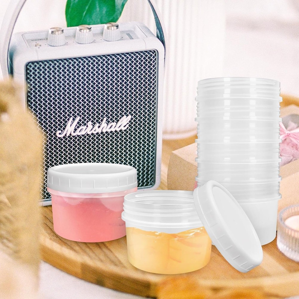 10 Pack 4oz Reusable Small Plastic Containers with Screw Lids, Clear white