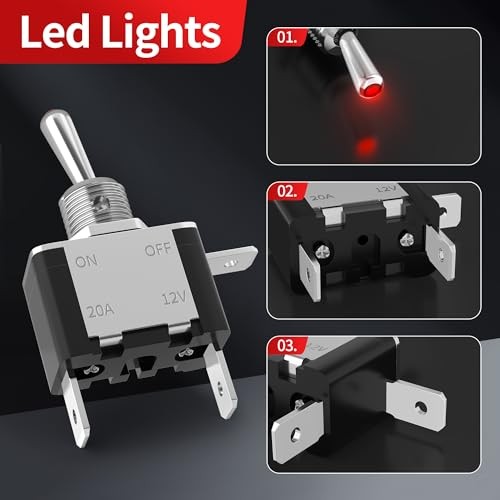 Toggle Switch 12V DC 20A Toggle Switch 3 Pin ON/Off SPST LED Lighted