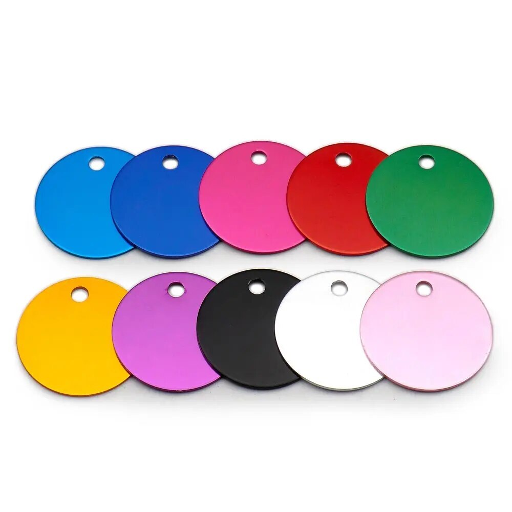 Personalized Anodized Round Aluminum Pet ID Tags Collars Custom For Cat & Dog