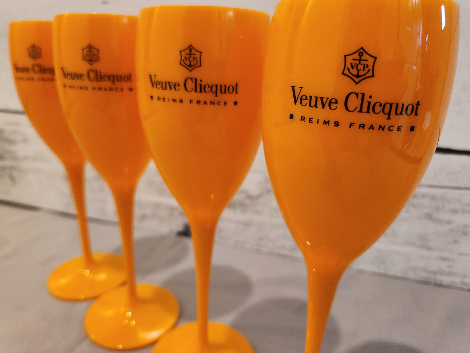 Veuve Orange Plastic Champagne Flute Glass | Matching Ice Bucket Set Options