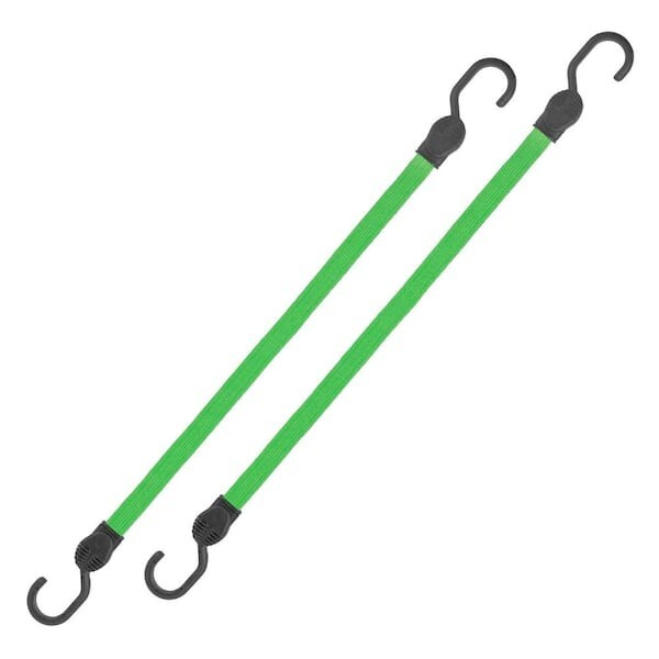 24 in. Green Flat Strap Bungee Cord with Hooks - 2 pack