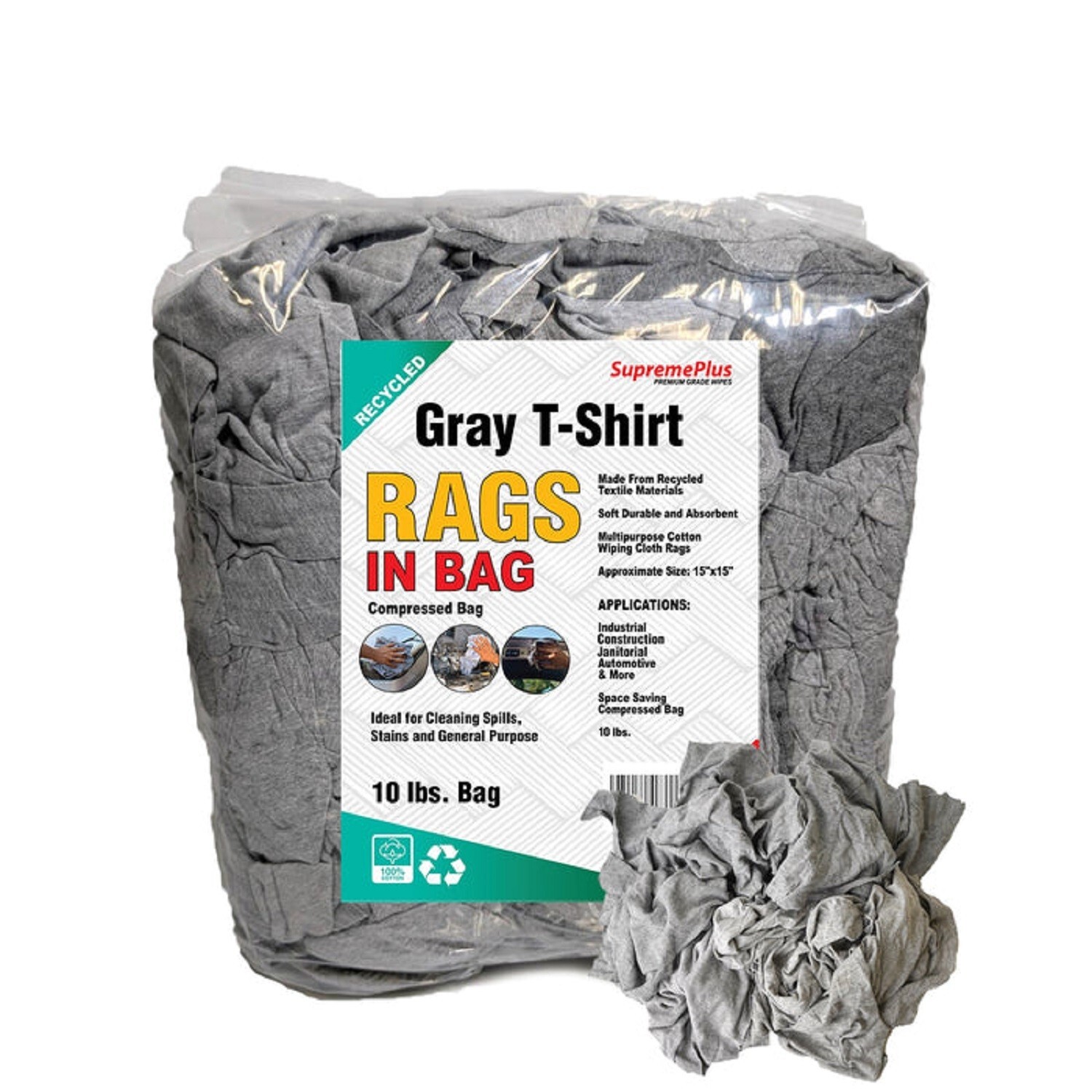 Recycled Gray Knit T-Shirt Cleaning Rags 10 lbs. Bag Multipurpose Cleaning Cloth