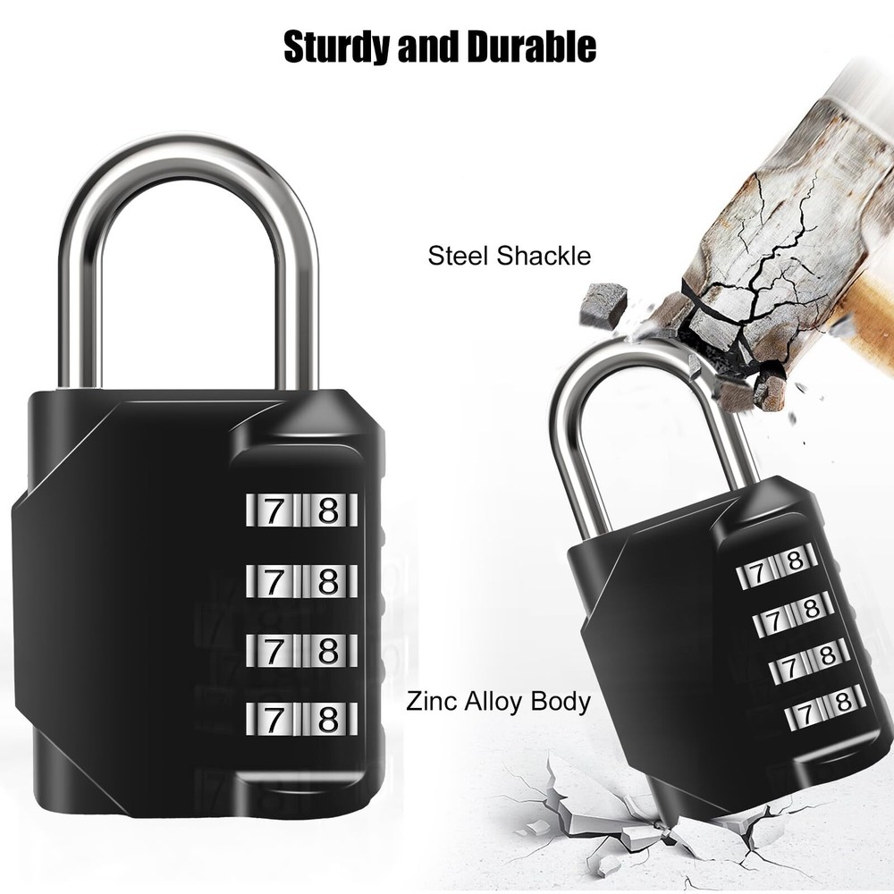 2PCS Combination Lock Waterproof 4 Digit Padlocks with Combination Code Zinc