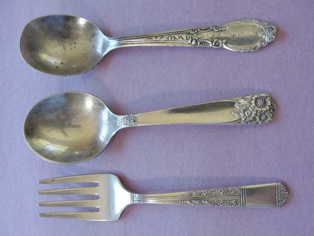 3 pcs. Childrens Toddler Silverplate Spoons & Fork