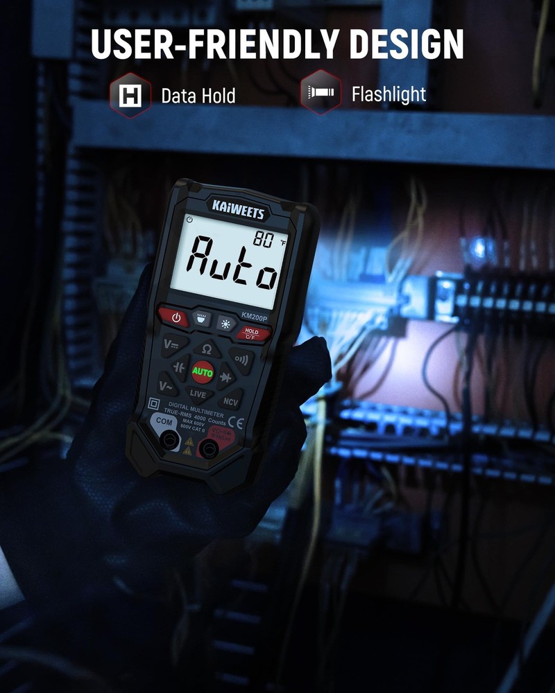 KM200P Digital Multimeter, All Button Operation, TRMS Auto Ranging, 4000 Coun...