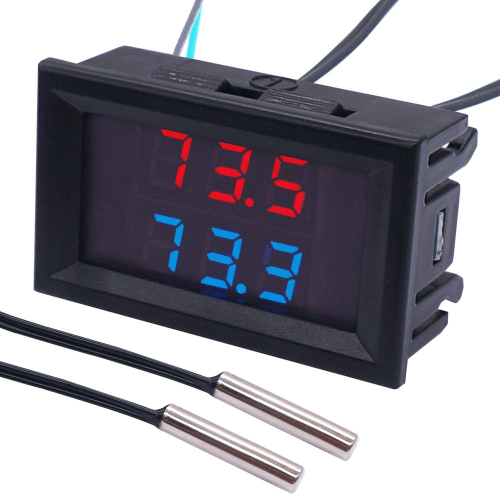 Digital Thermometer Dual LED Display Fahrenheit to Centigrade Adjustable DC 4-28