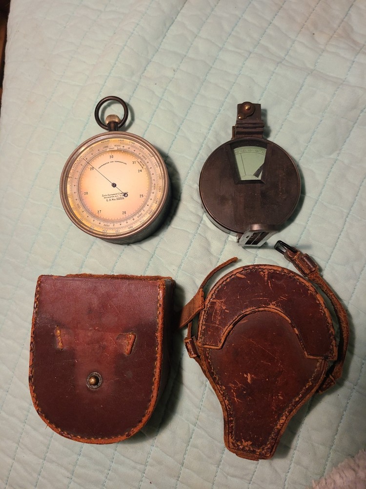 barometer & Compass Antique Collection With Original Leather Case