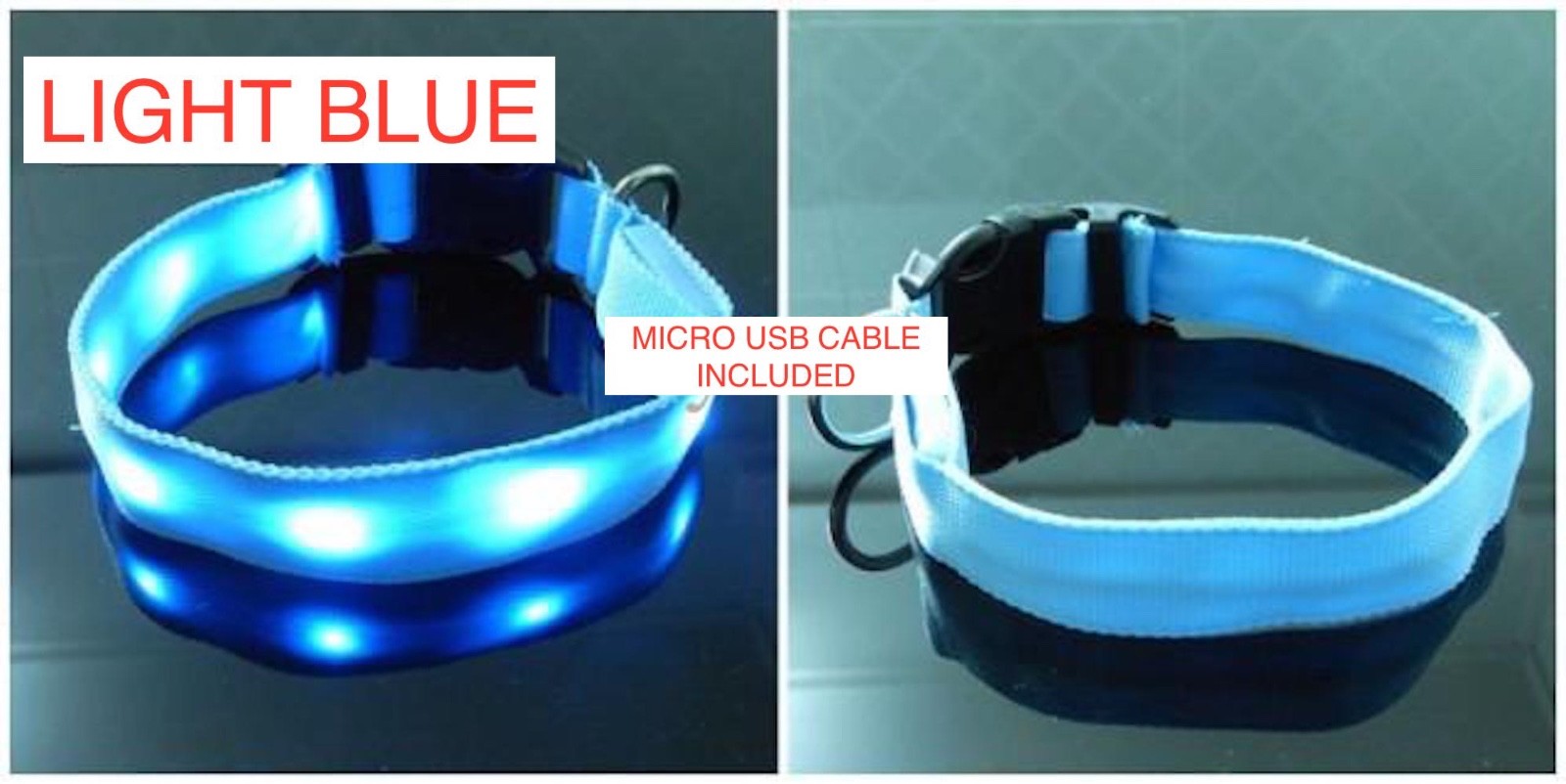 RECHARGEABLE LED PET GLOW COLLAR dog cat safety neck harness flash light USB