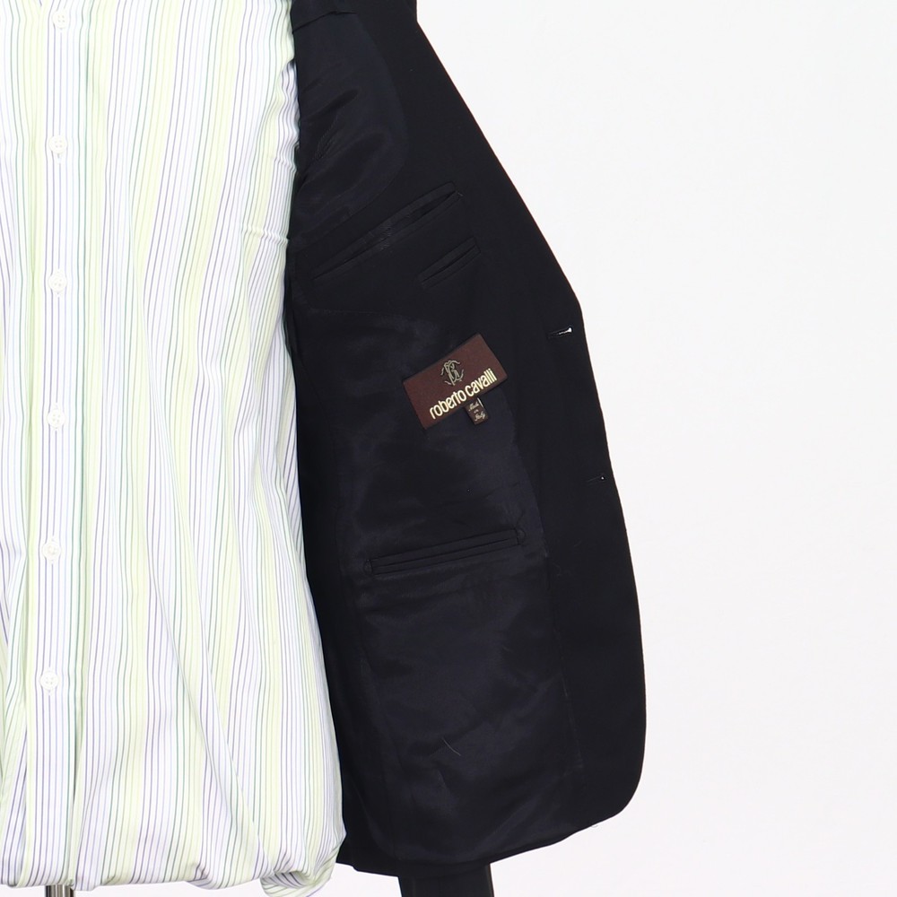 Roberto Cavalli 42R Black Sport Coat Blazer Jacket Solid 2-Button Wool