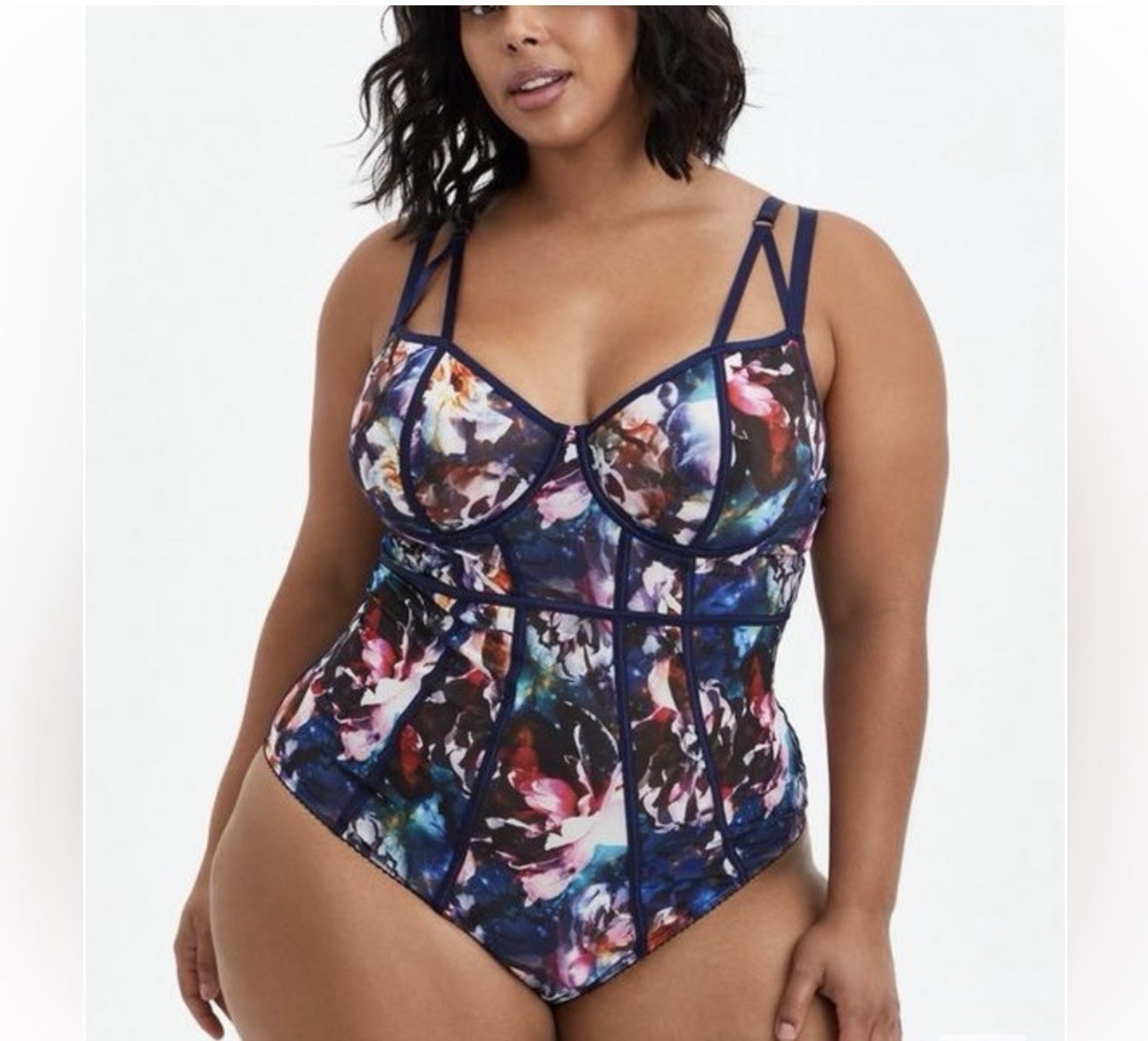 Torrid Curve Bodysuit Floral Print Sheer Mesh Corset Style Lingerie Sz 5 5X NWT