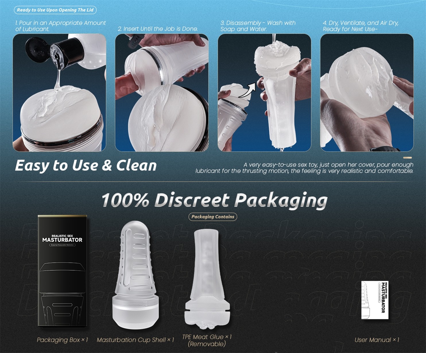 Pocket Pussy Realistic Masturbator Stroker Vagina Sex Toy Handsfree Male Cup Men