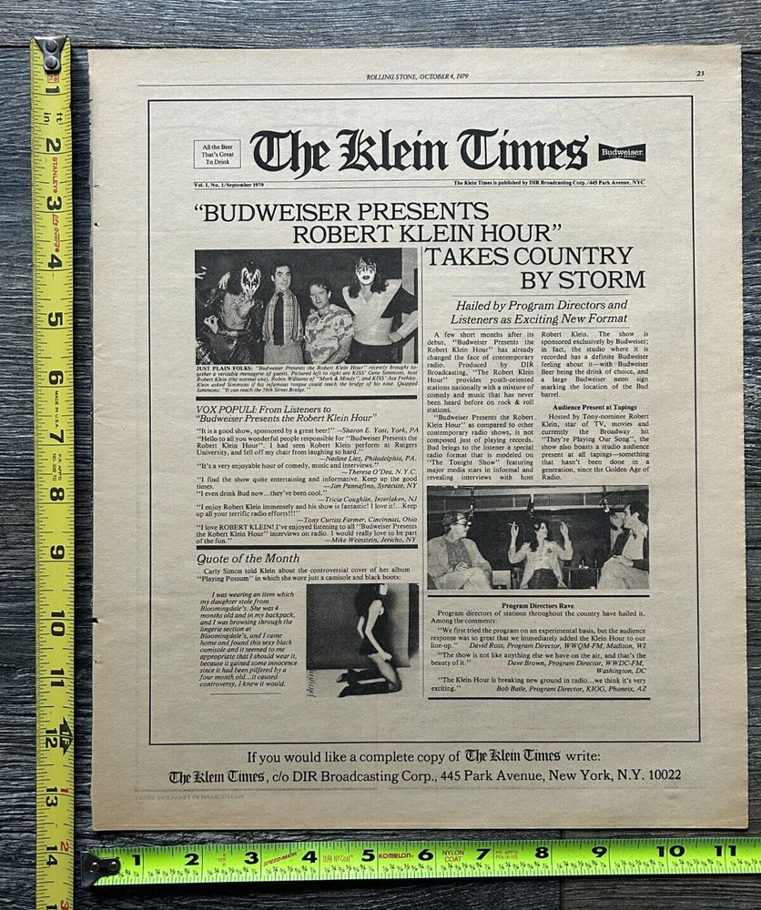 KISS Ad Advert Gene Simmons Frehley Robert Klein Hour 1979 Vintage Kiss Aucoin C