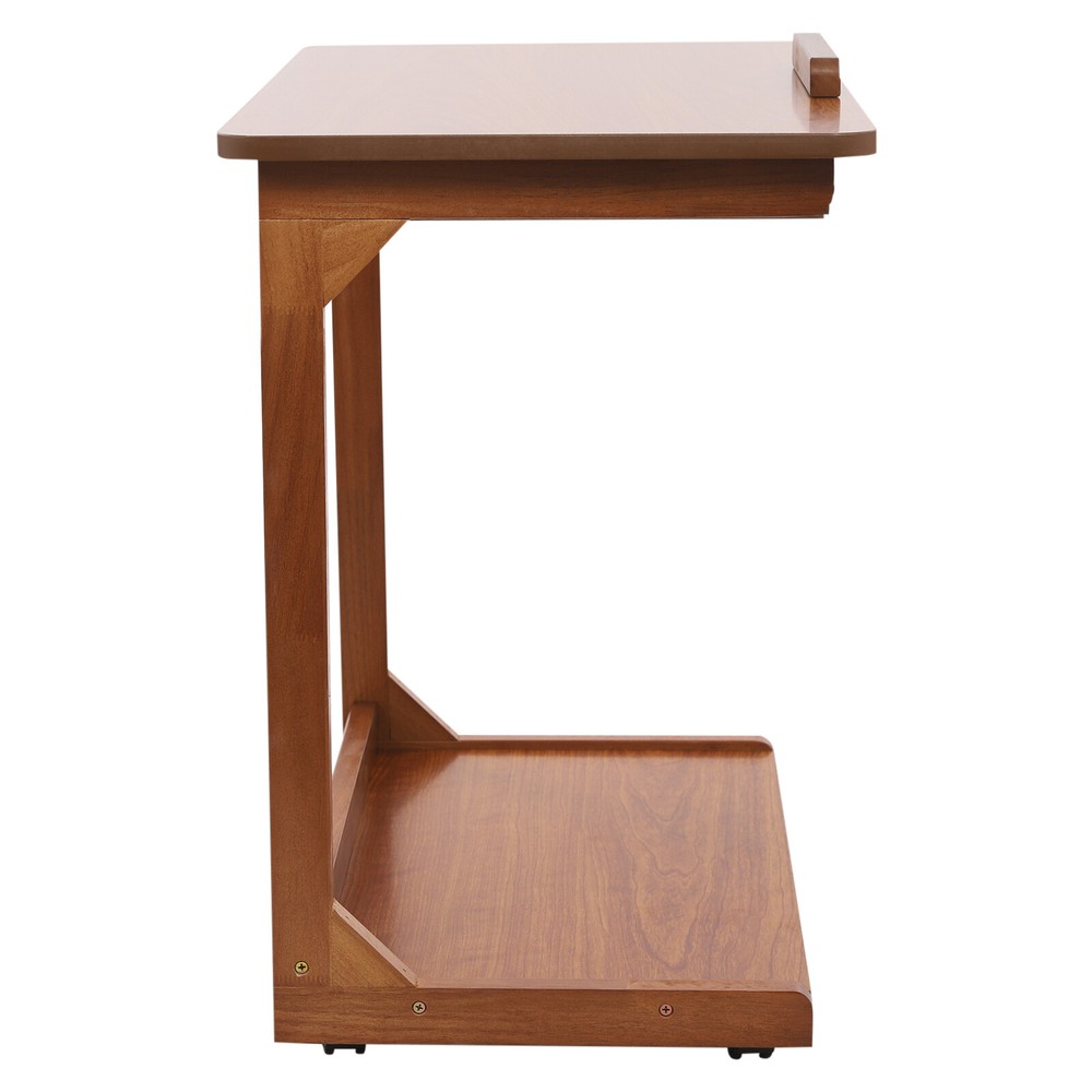C-Shaped End Table with 4 Wheels, Adjustable Height, Modern Design