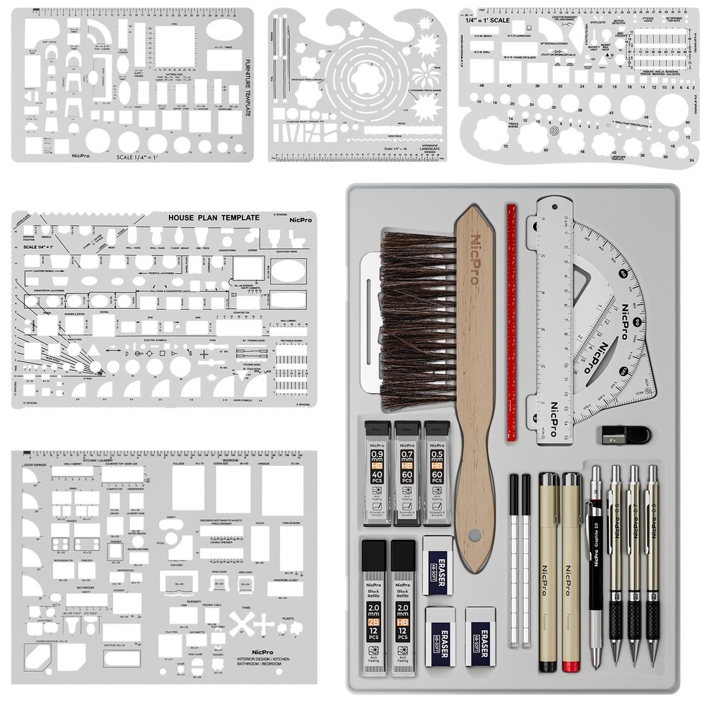 Nicpro 30PCS Professional Drafting Tools & Geometry Set with Case, 30 PCS