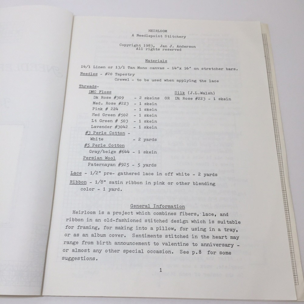 Heirloom Hearts Needlepoint Pattern Jan Anderson