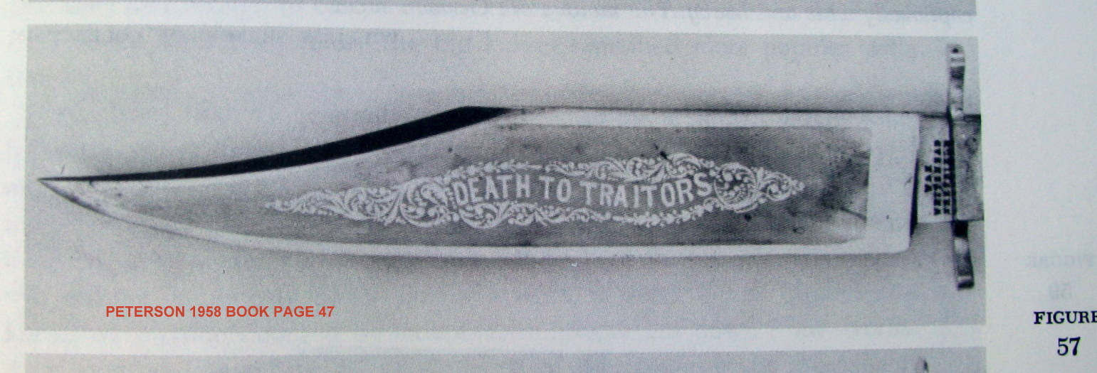 RARE DEATH TO TRAITORS ETCHED BOWIE~ORIGINAL SHEATH~W & H WHITEHEAD BROS 1862-63